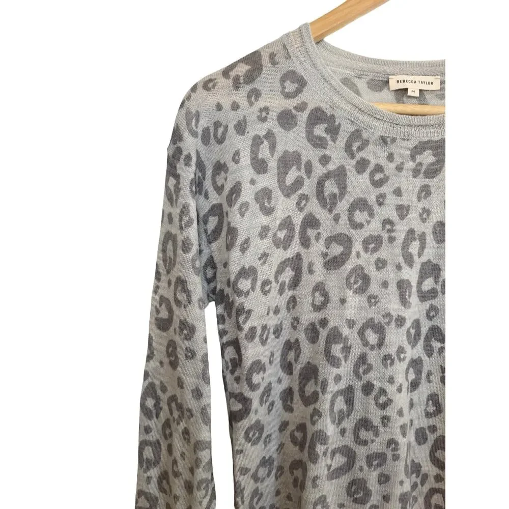 Rebecca Taylor Alpaca Wool Pullover Lightweight Print Cheetah Leopard Sweater M